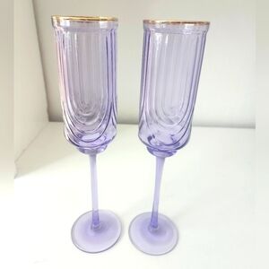 Purple gold rimmed long stem Champagne Flutes set of 2